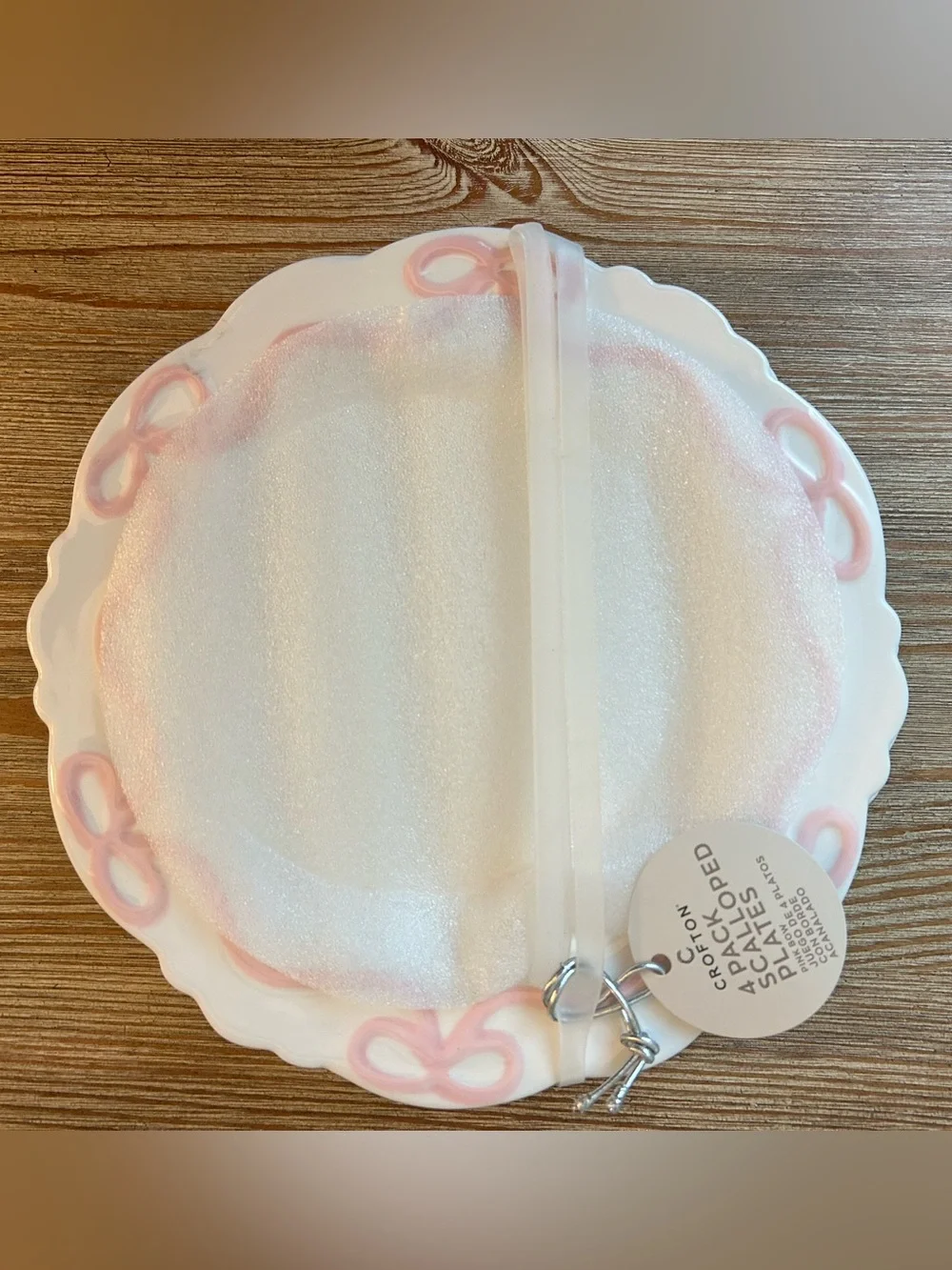 Crofton Pink Bow Scalloped Bone China Dessert Salad Plates Set of 4 NWT